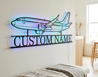 Boeing 737-800NG Personalized RGB LED Metal Wall Art, Custom Name Lighted Aircraft Sign, Multi Color Wall Decor, Pilot Decor
