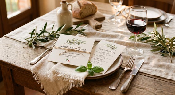 Italian Supper Club Kit, Fillable Dinner Party Invitation, Menu, Place Cards (PDF)