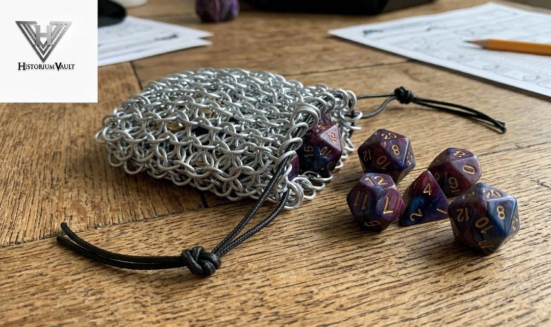Handcrafted Medieval-style Chainmail Pouch - Aluminium Coin & Dice Bag ...