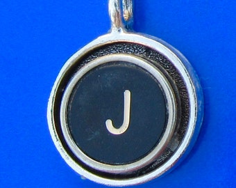 Typewriter Key Initial Necklaces, Silver Pewter, Letters J-U