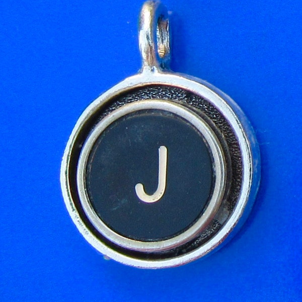 Typewriter Key Initial Necklaces, Silver Pewter, Letters J-U