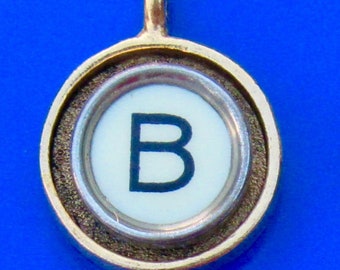 Initial Necklace Handmade, Typewriter Keys - Brass Pewter, Letters B-L