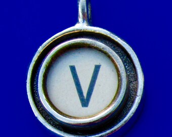 Initial Necklace Handmade, Typewriter Keys - Letters V-?/, Silver