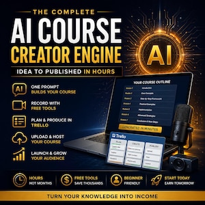 Corso di creazione di corsi con IA, crea corsi online con l'IA, formazione sui prodotti digitali, sistema di reddito passivo, download del corso AI Prompt