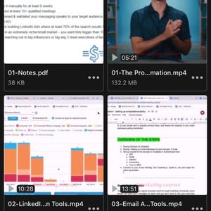 May include: Screenshot of a mobile device screen displaying a folder titled "06-Scaling & Automating." The screen shows several files, including videos and PDFs, related to online marketing and automation strategies. The screen also shows a man in a blue shirt.
