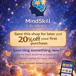 May include: Promotional image for MindSkill Academy, featuring a starry background and a brain graphic with a lightbulb. Text includes "First learn, then remove the 'L'" and "20% off your first purchase."