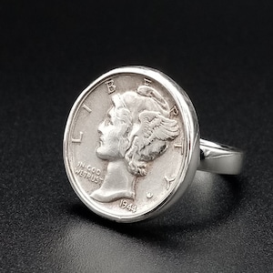 Mercury Dime Ring | Silver coin ring | American Coin Ring | Vintage Coin Ring | Silver coin | Mens Coin Ring | Vintage jewelry | Silver Ring