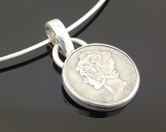 Antique .900 Silver Mercury Dime on a 30/" .925 Sterling Silver Chain