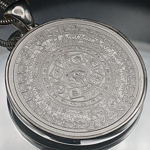 Aztec Calendar Pendant Sterling Silver Necklace Fine Silver Bullion round Coin Jewelry Artisan Handmade Gift Mesoamerican Culture History