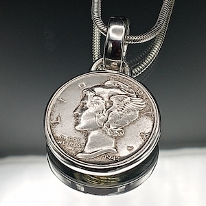 Mercury Dime Pendant  | Silver coin Pendant | American Coin Pendant | Vintage Coin Pendant| Silver coin | Mercury Coin | Vintage jewelry |