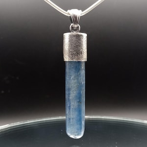 Blue Kyanite Crystal Pendant in Oxidized Textured Sterling Silver | Artisan Handmade Chatoyant Blue Crystal Jewelry