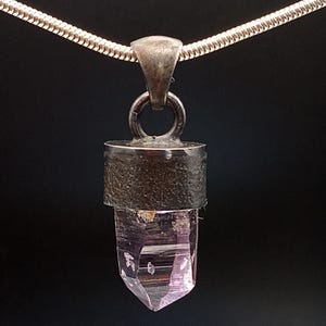 Small Raw Veracruz Amethyst Pendant – Handmade Oxidized Sterling Silver Necklace 29mm x 11mm – Spiritual Healing Crystal Jewelry Gift