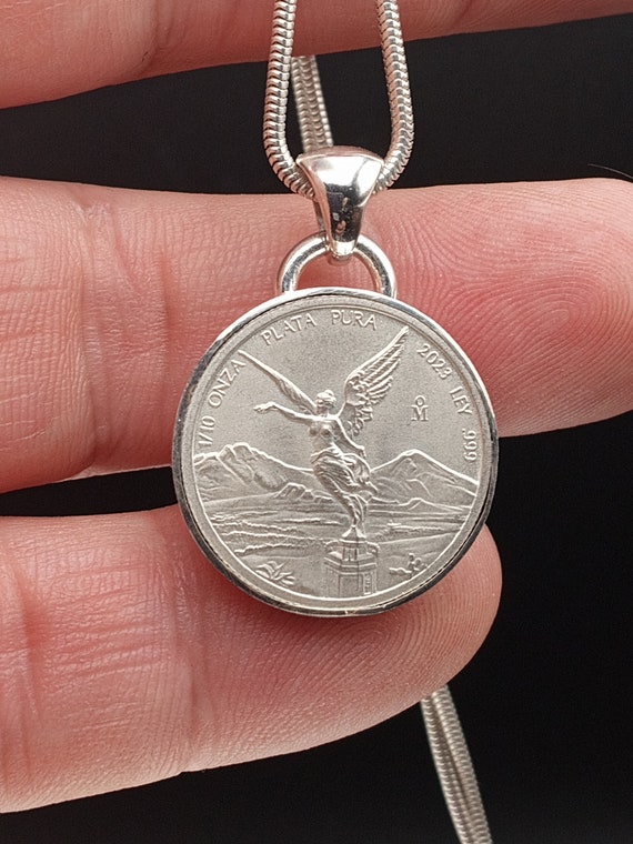 Libertad Coin Pendant, Mexican Angel, Sterling Silver - Etsy