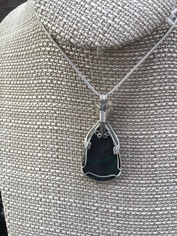 Sterling Silver Wire Wrapped Chrysocolla Necklace .925 Sterling Silver Filled Chain / 20