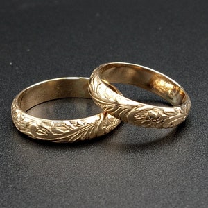 Anillo de bodas chapado en oro de 14 quilates, hecho a mano con diseño floral, tamaño personalizado, elegante y romántico regalo de joyería para ella.