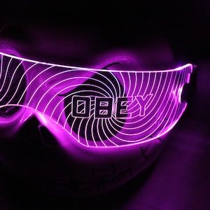 Illuminated Cyberpunk Cyber goth fursuit visor HYPNO OBEY  Clear **choose your LED colour**
