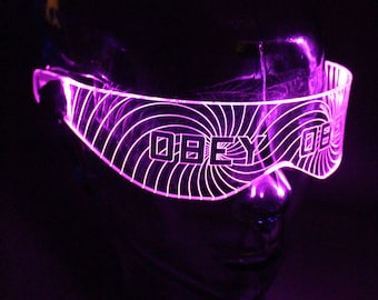 The original Illuminated Cyberpunk Cyber goth visor HYPNO-OBEY  Clear **choose your LED colour**
