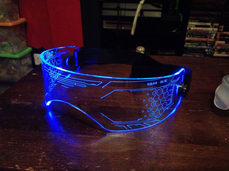 Illuminated Cyberpunk Cyber goth fursuit visor WARCHIEF Clear choose your LED colour image 3