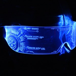 The original Illuminated Cyberpunk Cyber goth visor Iron Man J.A.R.V.I.S. 2.0 advanced neon blue
