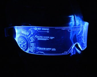 The original Illuminated Cyberpunk Cyber goth visor Iron Man J.A.R.V.I.S. 2.0 advanced neon blue