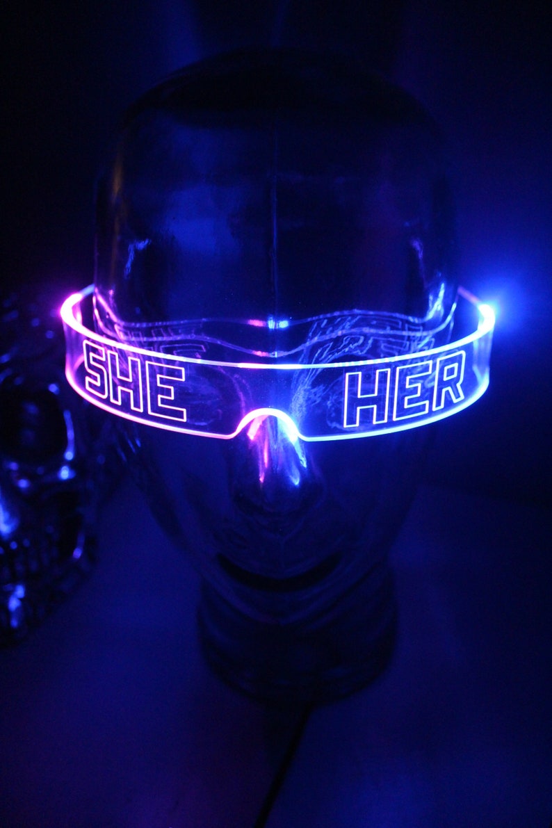 The original Illuminated Cyberpunk Cyber goth visor STEALTH Pronoun Clear choose your led colour SHE HER