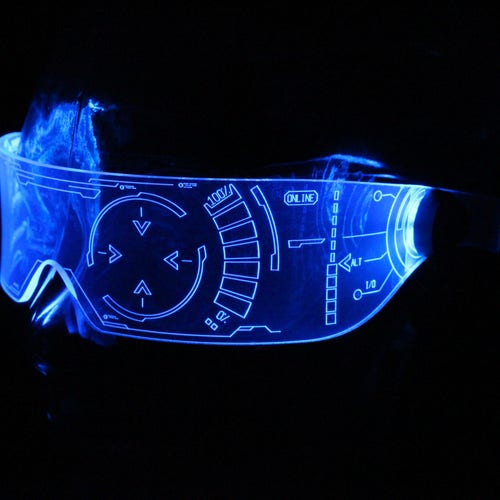 La visière originale illuminée Cyberpunk Cybergoth Iron Man J.A.R.V.I.S. 2.0 bleu néon