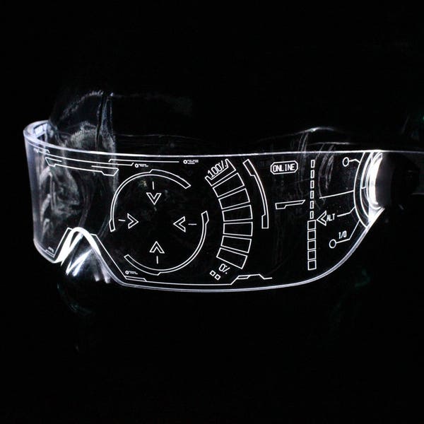 The original Illuminated Cyberpunk Cyber goth visor Iron Man J.A.R.V.I.S. 2.0  Clear **choose your LED colour**