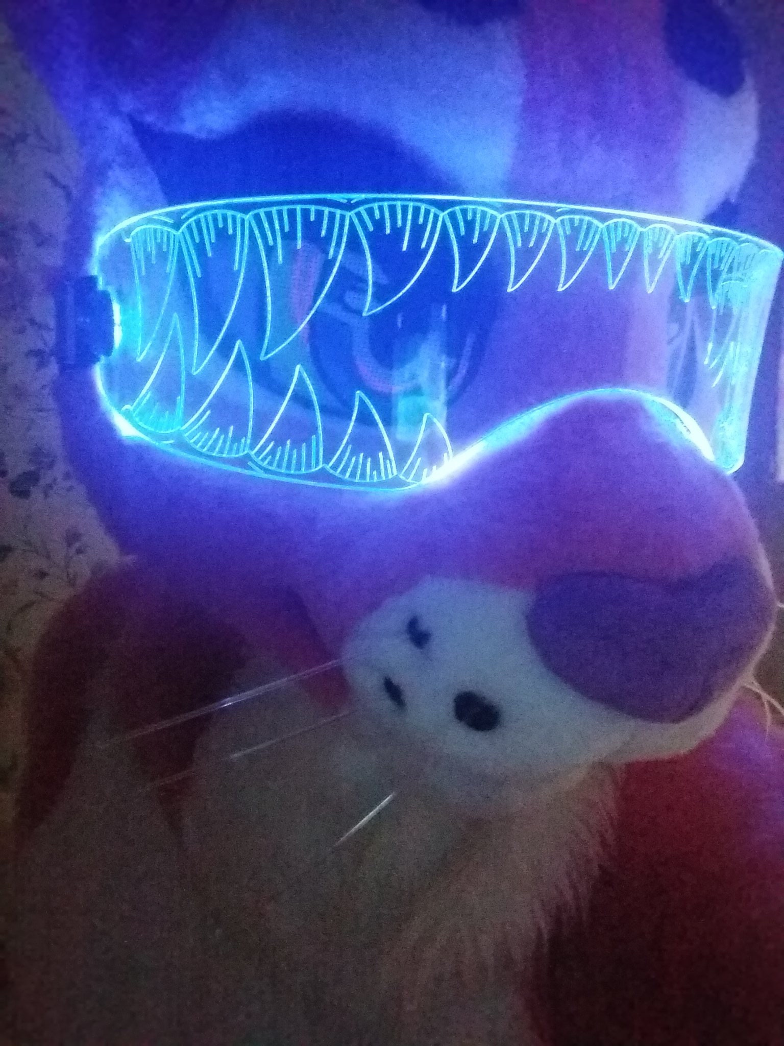 Fursuit Pelzig Kostüm LED Visier Brille Cyberpunk Tron Cybergoth Brille Cosplay