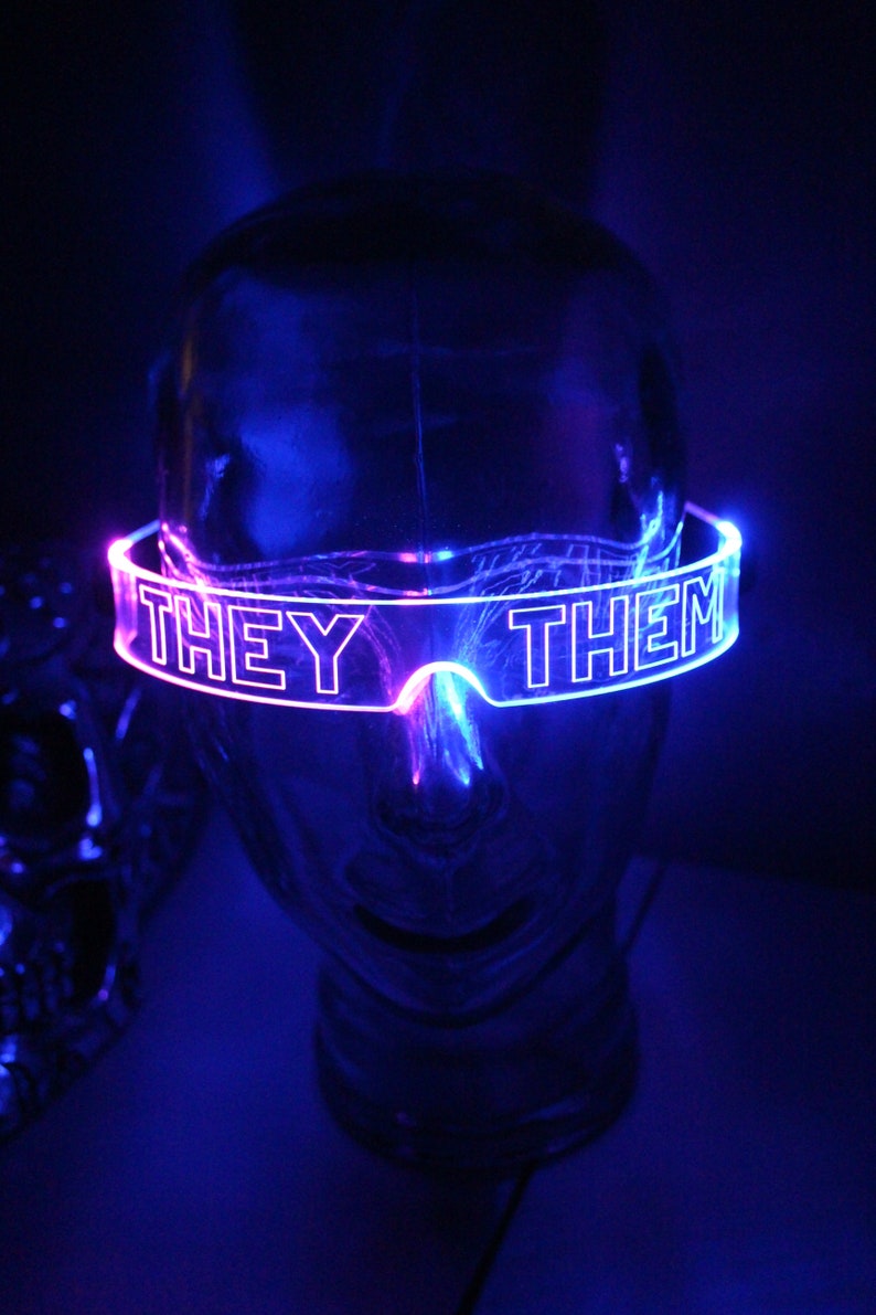 The original Illuminated Cyberpunk Cyber goth visor STEALTH Pronoun Clear choose your led colour THEY THEM