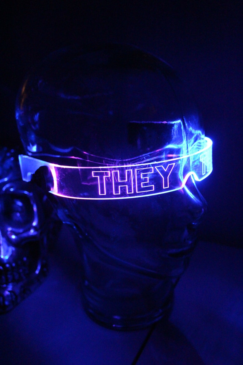 The original Illuminated Cyberpunk Cyber goth visor STEALTH Pronoun Clear choose your led colour image 3