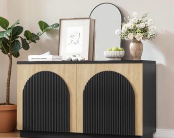 Fluted Sideboard Cabinet Arched Credenza Modern Buffet Storage Console