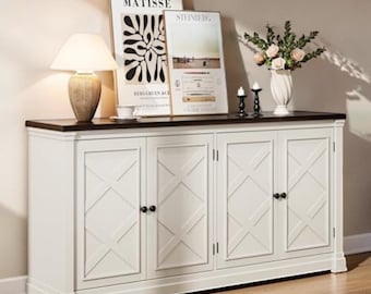 Farmhouse Buffet Cabinet with Barn Doors Coffee Bar Sideboard Storage
