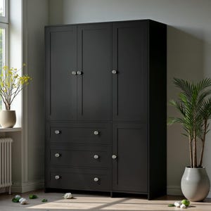 71" Grand 4-Door White Armoire Wardrobe with Full-Length Mirror & Crystal Knobs