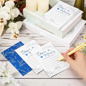 Share a Memory card set with 50 premium double sided guest message cards and foldable keepsake box featuring greenery botanical design and transparent display windows on all four sides. Thick cardstock memory cards with wide collection slot for weddings, graduations, birthdays, anniversaries, retirement parties, bridal showers, family gatherings, and elegant guest book alternative displays.