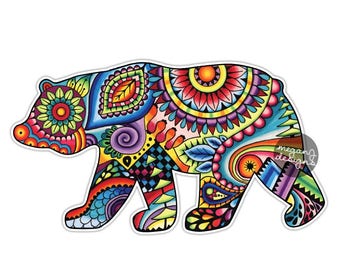 Ours coloré Design autocollant ordinateur portable autocollant voiture sticker Animal Ours Grizzly Art Hippie Boho mignon d’autocollant