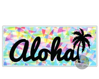 Aloha Sticker - Colorful Geometric Hawaiian Aloha Car Decal Laptop Decal Bumper Sticker Palm Tree Hawaii Beach Tropical Vinyl Sticker