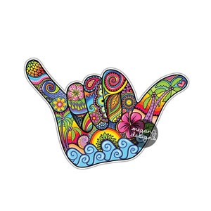 Shaka Sign Hang Loose Hand Sticker Hawaii Decal Colorful Car Decal Laptop Waterproof Wall Art Hawaiian Surfs Up Aloha Hang Ten Palm Tree
