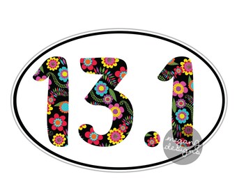 13.1 floral medio maratón corredor maratón coches calcomanía Oval ventana parachoques engomada vinilo ejecutar colorida linda flor patrón portátil etiqueta