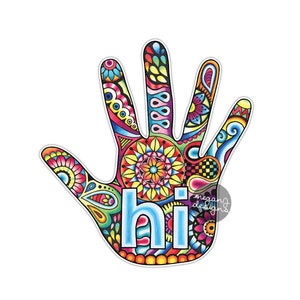 High Five Hand Sticker Decal Multicolor Car Decal Laptop Decal Hi Waving Hand Symbol Sticker
