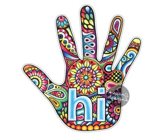 High Five Hand Sticker Decal Multicolor Car Decal Laptop Decal Hi Waving Hand Symbol Sticker