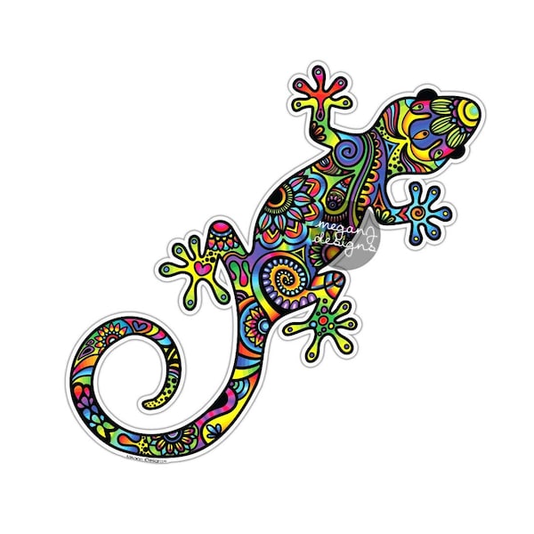 Sticker lézard - Sticker gecko coloré Reptile Sticker pour ordinateur portable Sticker lézard voiture multicolore mignon Boho hippie Art étanche gobelet