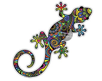 Sticker lézard - Sticker gecko coloré Reptile Sticker pour ordinateur portable Sticker lézard voiture multicolore mignon Boho hippie Art étanche gobelet