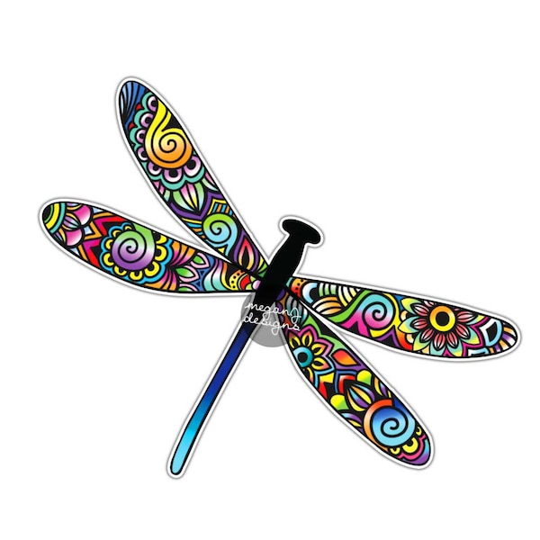 Dragonfly Sticker - Autocollant de voiture coloré Ordinateur portable Décalque Art mural Été Pare-chocs Autocollant Yeti Tumbler Décalque Hippie Boho Fleurs Insecte