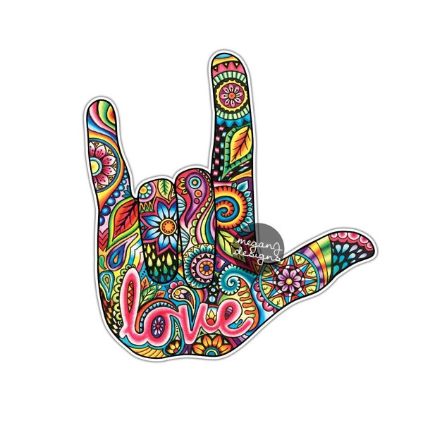 I Love You Sign Language Hand Sticker Decal Multicolor Car Decal Laptop Decal Wall Art Love ASL Hand Sign Cute Car Sticker Symbol Hippie