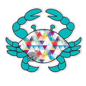 Teal Crab Car Decal Colorful Geometric Triangle Pattern Blue Pink Beach Cute Car Decal Laptop Decal Wall Decal Bumper Sticker Ocean Nautical