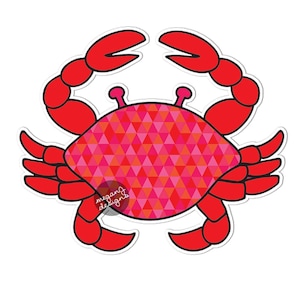 Red Crab Car Decal - Colorful Geometric Triangle Pattern Red Pink Beach Cute Car Decal Laptop Decal Wall Decal Bumper Sticker Ocean Nautical