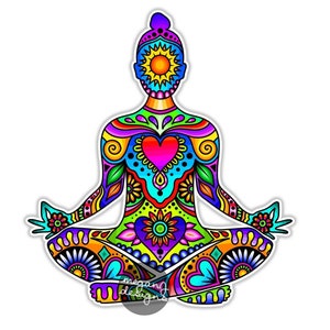 Yoga Meditation Sticker - Colorful Yoga Girl Waterproof Vinyl Bumper Sticker Laptop Decal Lizard Decal Namaste Cute Boho Hippie Tumbler