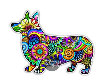 Pembroke Welsh Corgi Dog Sticker - Colorful Car Sticker Laptop Decal Dog Bumper Impermeable Cute Pet Animal Puppy Floral Wall