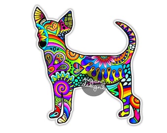 Chihuahua Dog Sticker - Colorful Car Sticker Laptop Decal Dog Bumper Sticker Cute Pet Animal Puppy Floral Wall