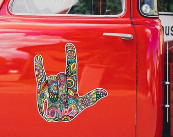 Large 12 Inch I Love You Sign Language Hand Sticker Decal Multicolor Car Laptop Wall Art Love ASL Hand Sign Cute Car Sticker Symbol Hippie
